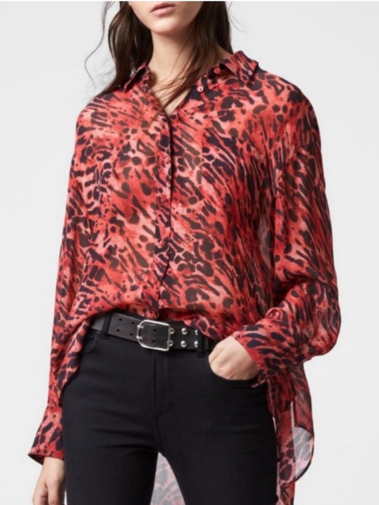 All Saints Tops - AllSaints Bernie Ambient Printed Shirt Red Black Small